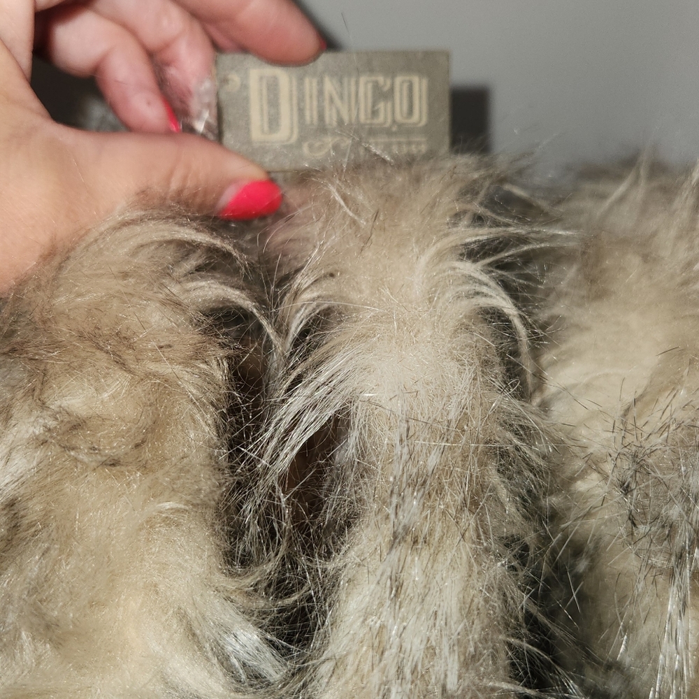 Dingo Faux Fur Boots with Cream and Gray Accents - Picture 2 of 6